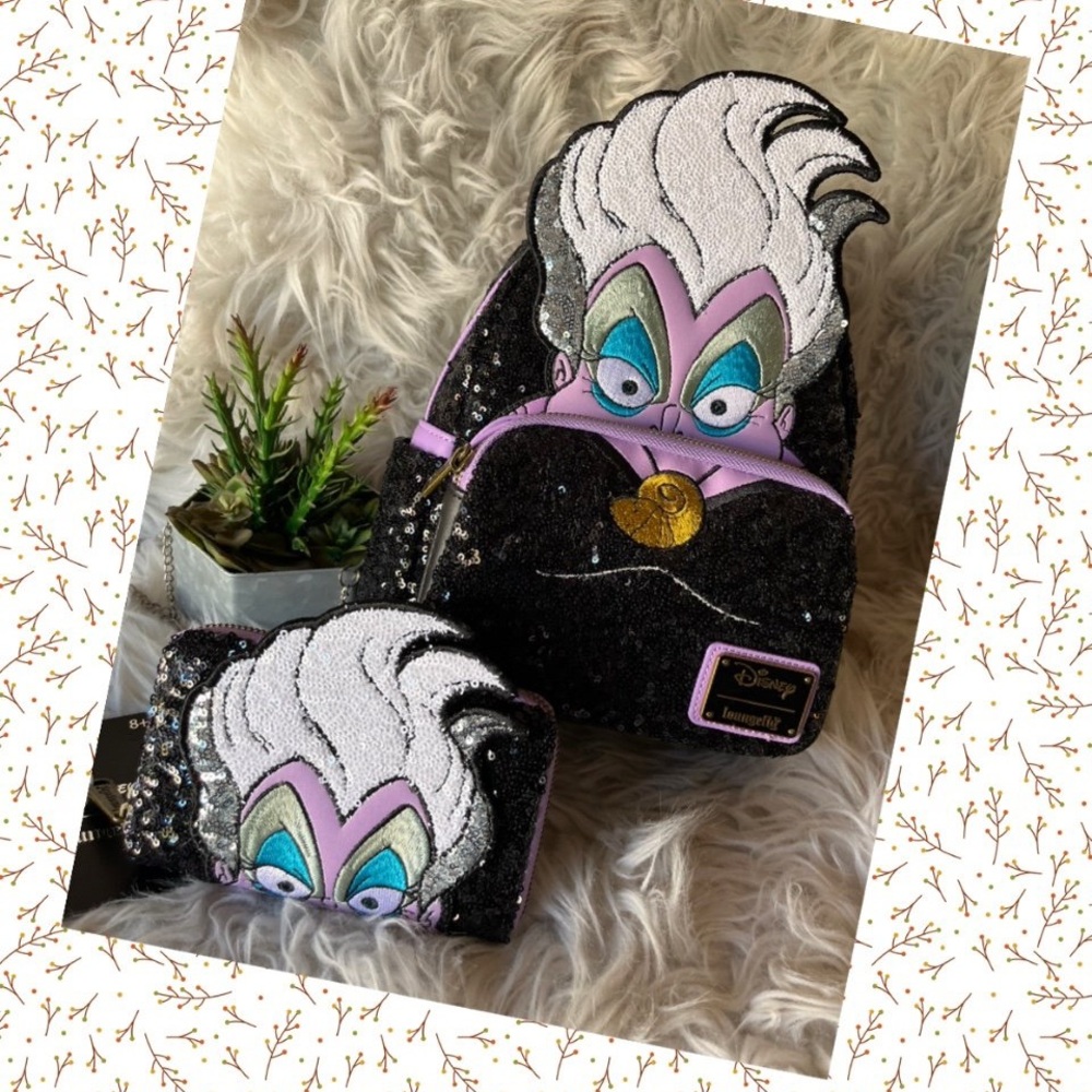 Loungefly The Little Mermaid Ursula Sequin Cosplay Mini Backpack & Wallet Set